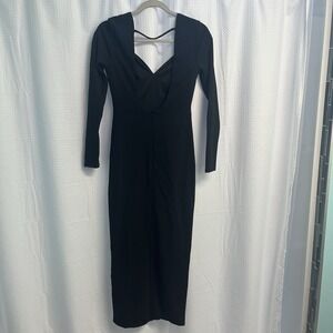 Bebe Black Open Back Sweetheart Neck Ankle LBD Evening Dress XS Wedding Guest
